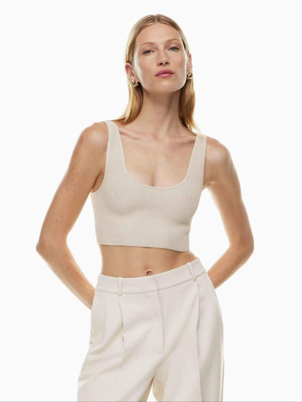Babaton Sculpt Knit Ribbed Crop Tank - Espresso Mocha